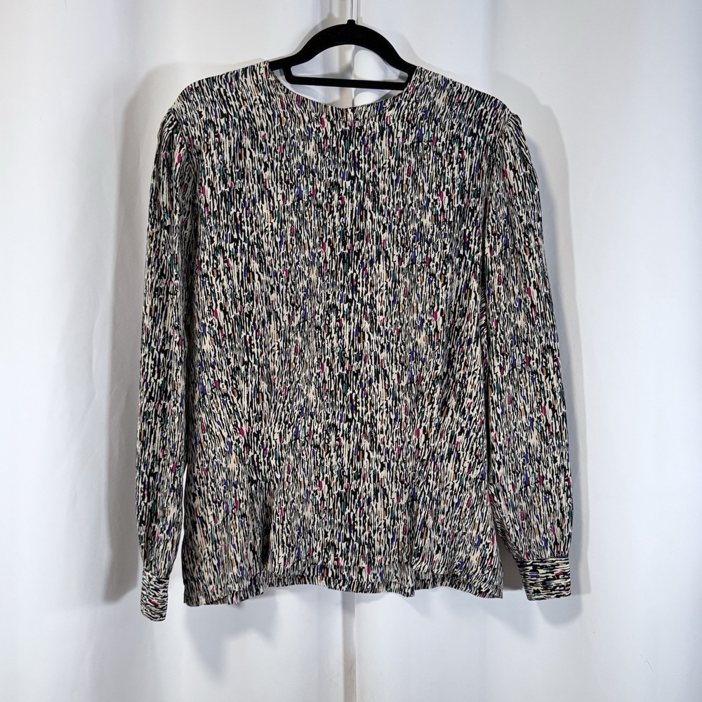 Laura & Jayne Collection Blouse Women's Size 16 Colorful Artsy Abstract 100%Silk